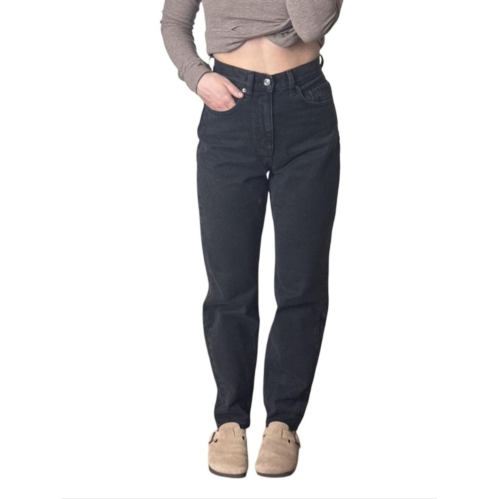 ASOS Denim Womens High Rise Mom Jeans Washed Black Gray 25/26 Straight Leg